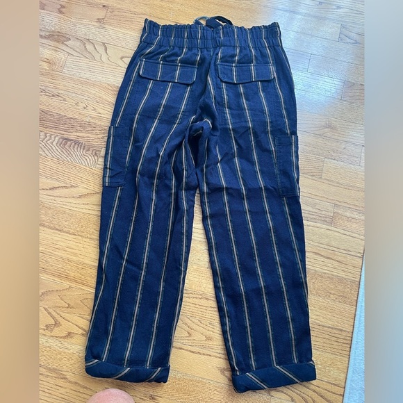 Free People Navy Gold Striped Wool Blend Trousers Size 4 Boho - Picture 4 of 6